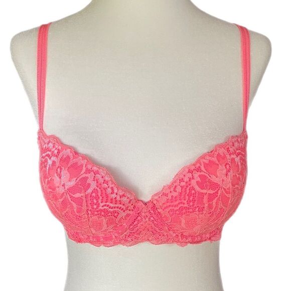 ❣️5/$50 Victoria’s Secret Pink Hot Pink Neon Date Push-Up Bra, size 32D - Picture 1 of 3